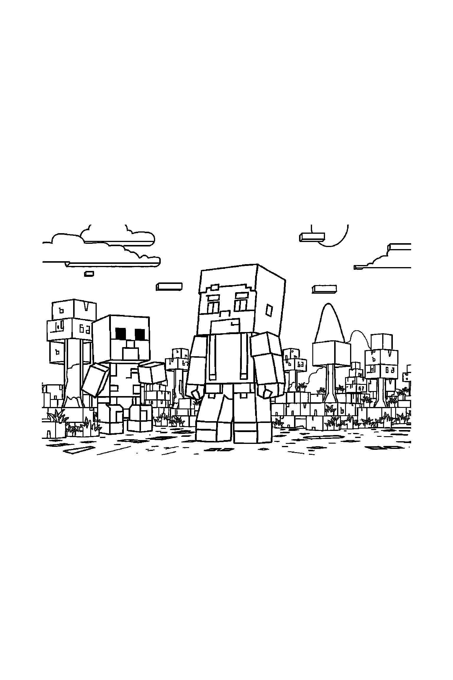 Coloriage Minecraft gratuit à imprimer - Alex au centre avec scène détaillée de une mine Coloriage Minecraft gratuit à imprimer : Alex au centre avec scène détaillée de une mine