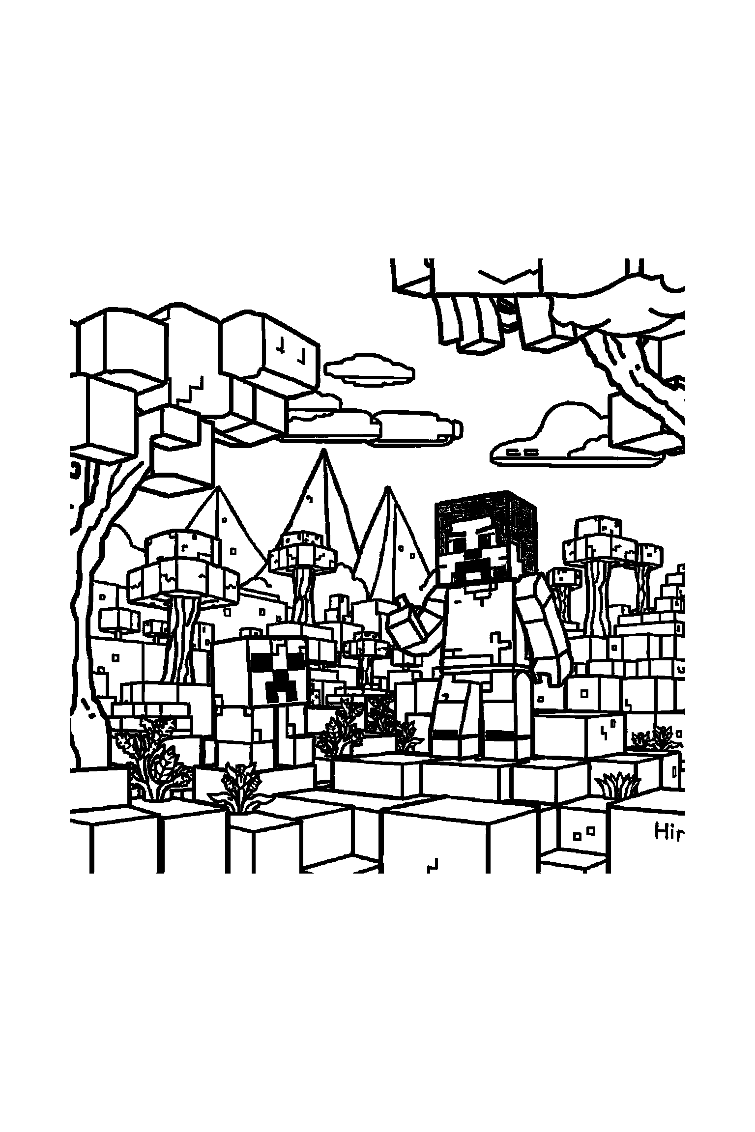 Coloriage Minecraft gratuit à imprimer - motif difficile de blocs autour de un Creeper Coloriage Minecraft gratuit à imprimer : motif difficile de blocs autour de un Creeper
