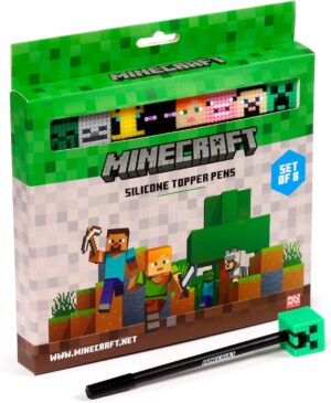 Ensemble Minecraft de 8 stylos à pointe fine avec décorations en silicone