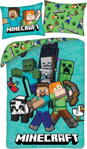 Parure de lit Minecraft réversible Steve Alex Creeper Panda