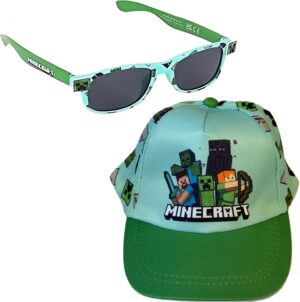 Ensemble enfant Minecraft bleu clair et vert avec casquette et lunettes