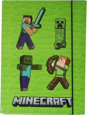 Classeur A4 Minecraft vert pour cartable avec rabat intérieur