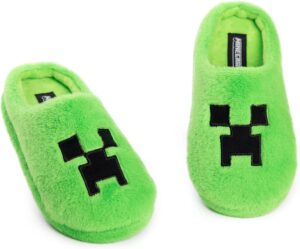 Chaussons mules Minecraft Creeper verts en polaire