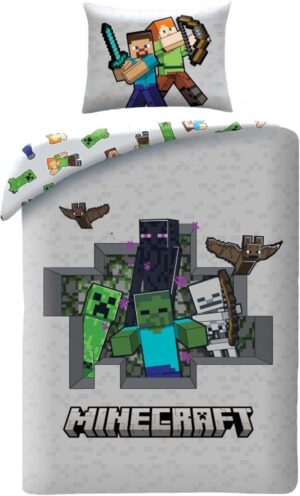 Parure de lit Minecraft réversible Alex et Steve, housse de couette 140 x 200 et taie 70 x 90