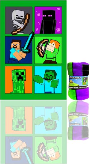 Plaid polaire Minecraft Steve, Alex et Creeper 100 x 150 JFK032152