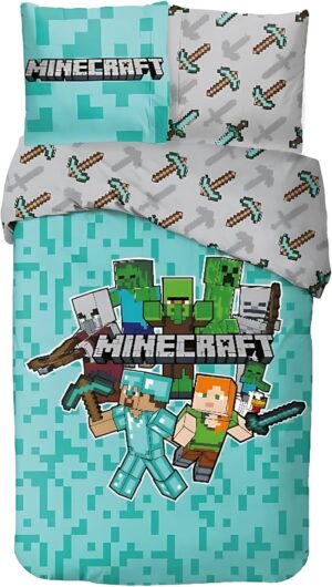 Parure de lit Minecraft réversible en coton 140 x 200 cm