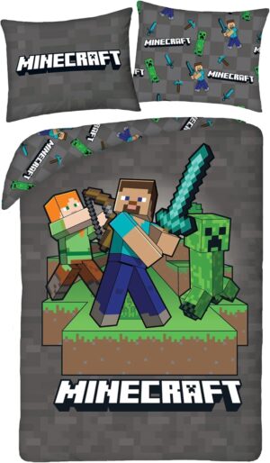 Parure de lit Minecraft réversible Steve Alex Creeper 140 x 200 cm