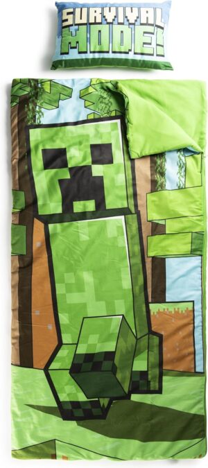 Sac de couchage Minecraft Creeper vert avec oreiller intégré et poignée, 2 pièces