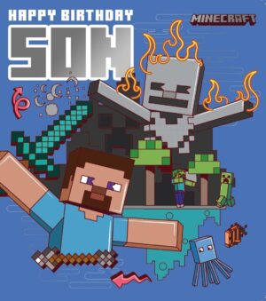 Carte d'anniversaire Minecraft multicolore pour fils avec enveloppe 210 x 290 mm
