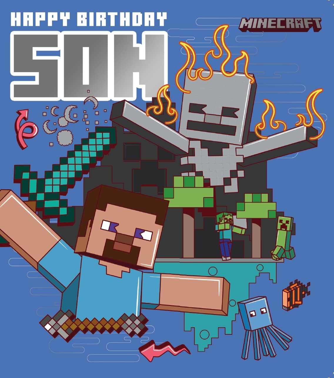 Carte d'anniversaire Minecraft multicolore pour fils avec enveloppe 210 x 290 mm