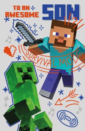 Carte d'anniversaire Minecraft pour votre fils, housse variable