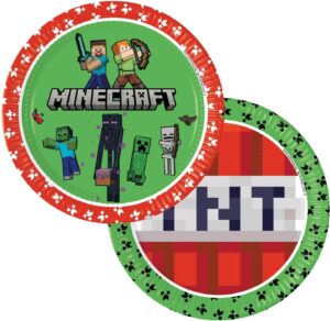 Assiettes de fête Minecraft en carton, lot de 8