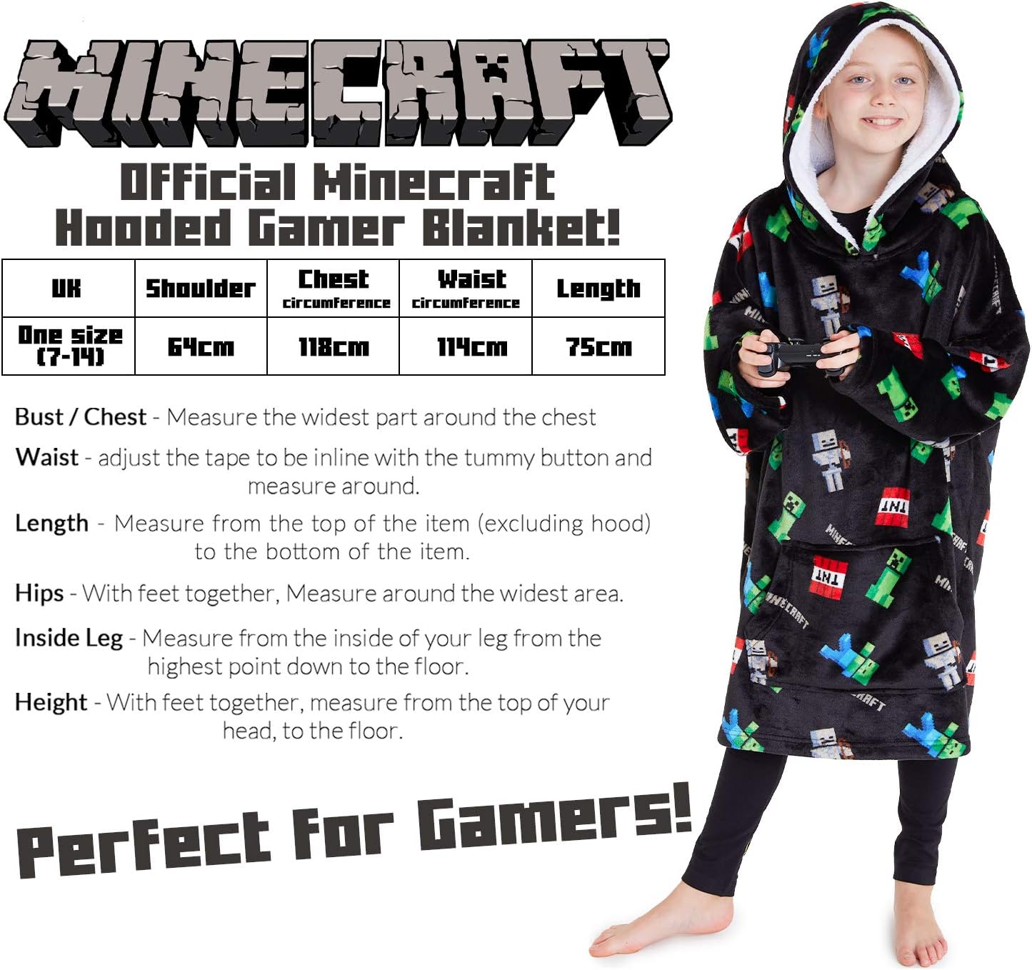 Poncho plaid à capuche Minecraft Creeper oversize noir, taille unique – Image 2