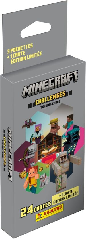 Blister Challenges Panini Minecraft 4 avec 3 pochettes et 1 carte édition limitée