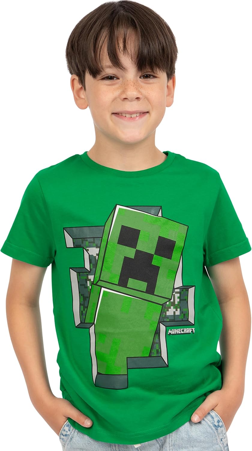 T-shirt Minecraft bleu à manches courtes avec Steve et Creeper pour garçons – Image 3
