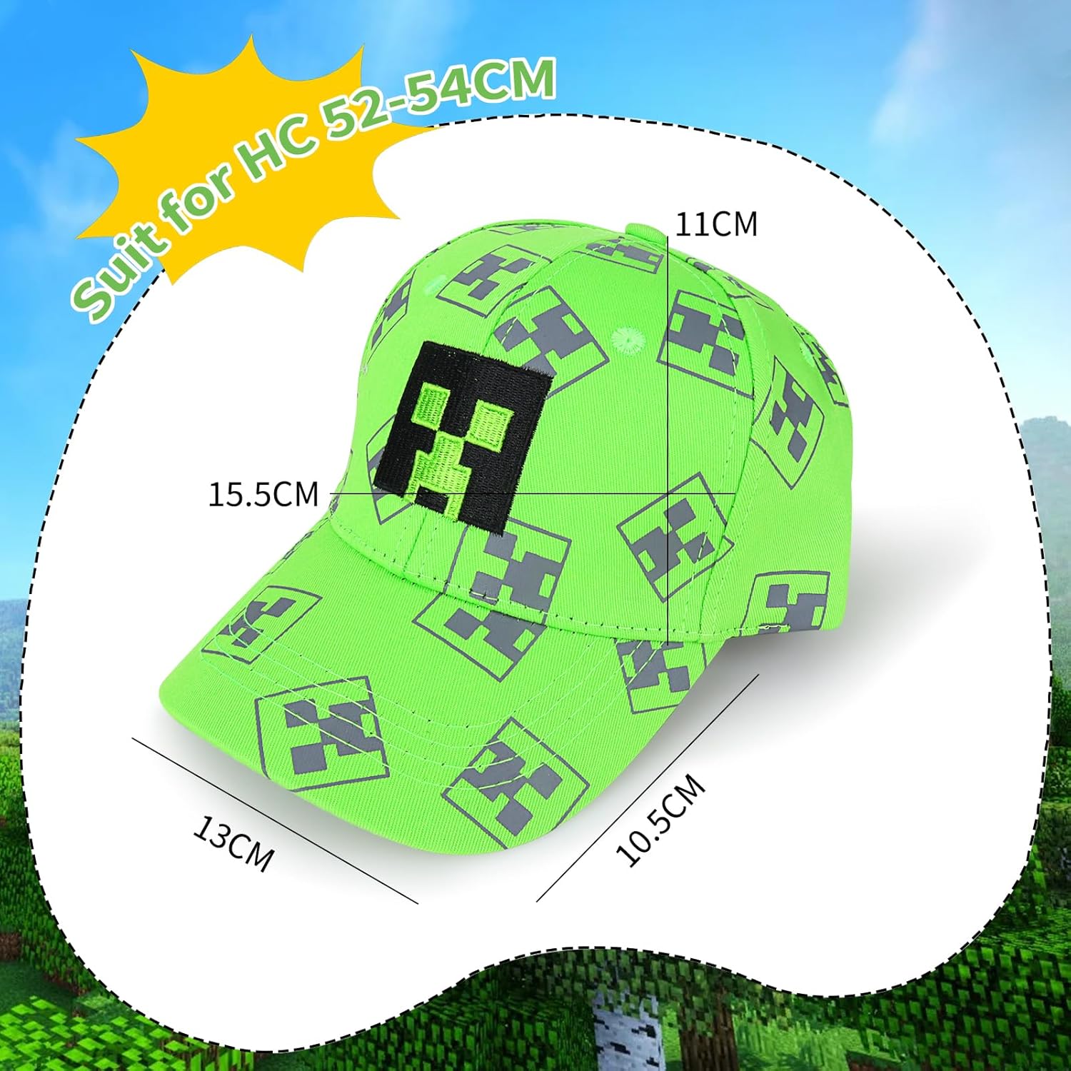 Casquette enfant Minecraft Creeper réglable verte – Image 2