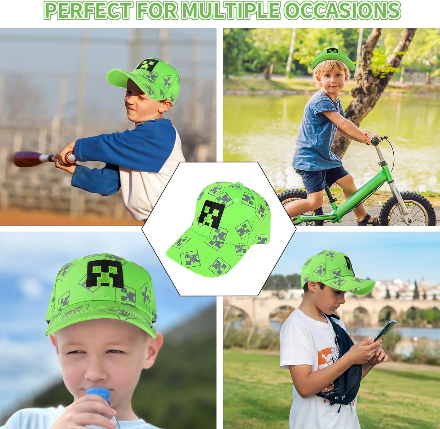 Casquette enfant Minecraft Creeper réglable verte – Image 6