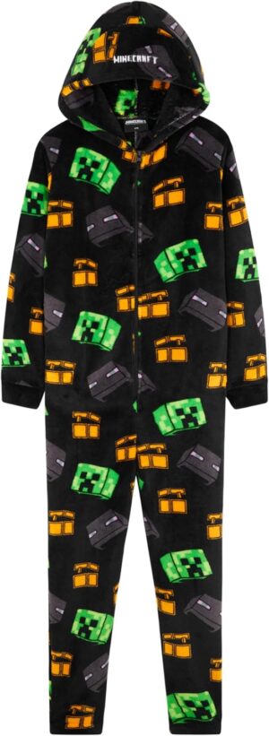 Combinaison pyjama à capuche Minecraft en polaire pour garçon ado