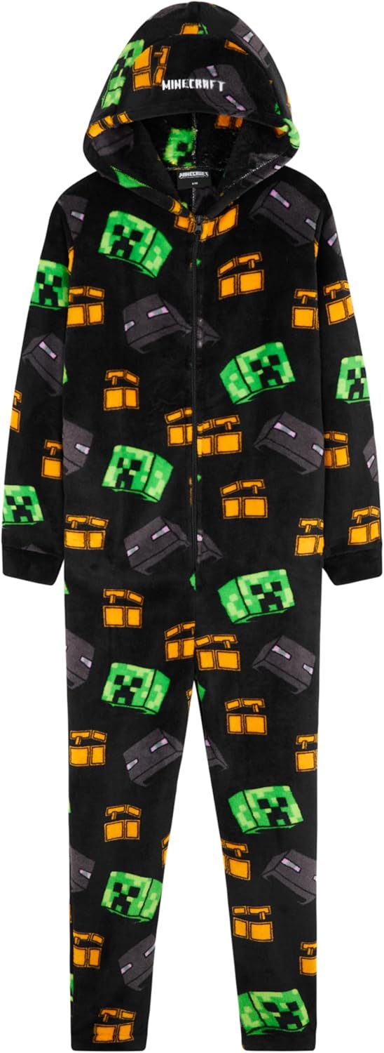 Combinaison pyjama à capuche Minecraft en polaire pour garçon ado