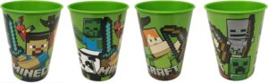 Lot de 4 gobelets Minecraft verts 260 ml en plastique sans BPA