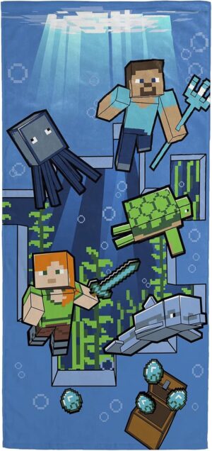 Serviette de plage Minecraft Aventure sous-Marine 71 x 147 en 100% coton
