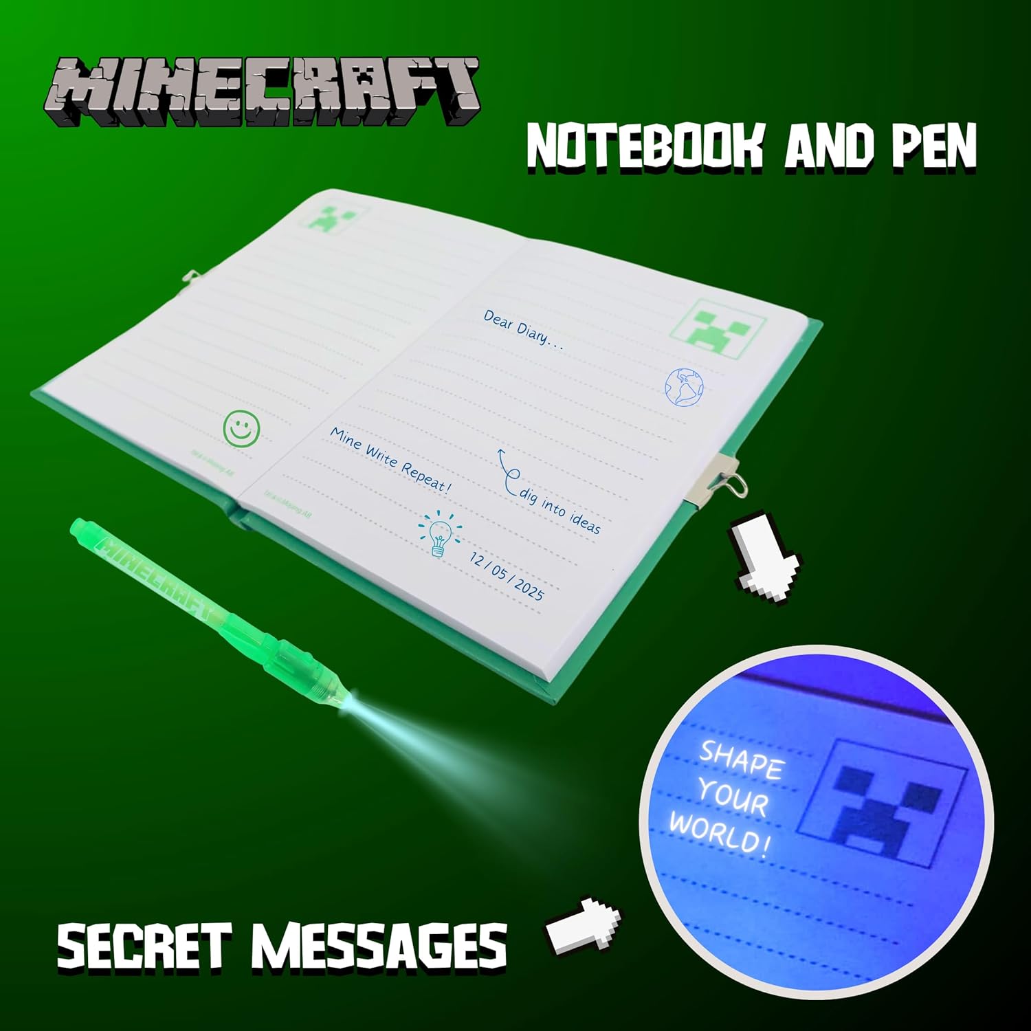 Coffret de papeterie Minecraft avec carnet, cadenas et accessoires – Image 7