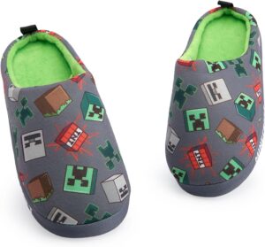 Pantoufles Minecraft grises slip-on à imprimé personnages pour garçons