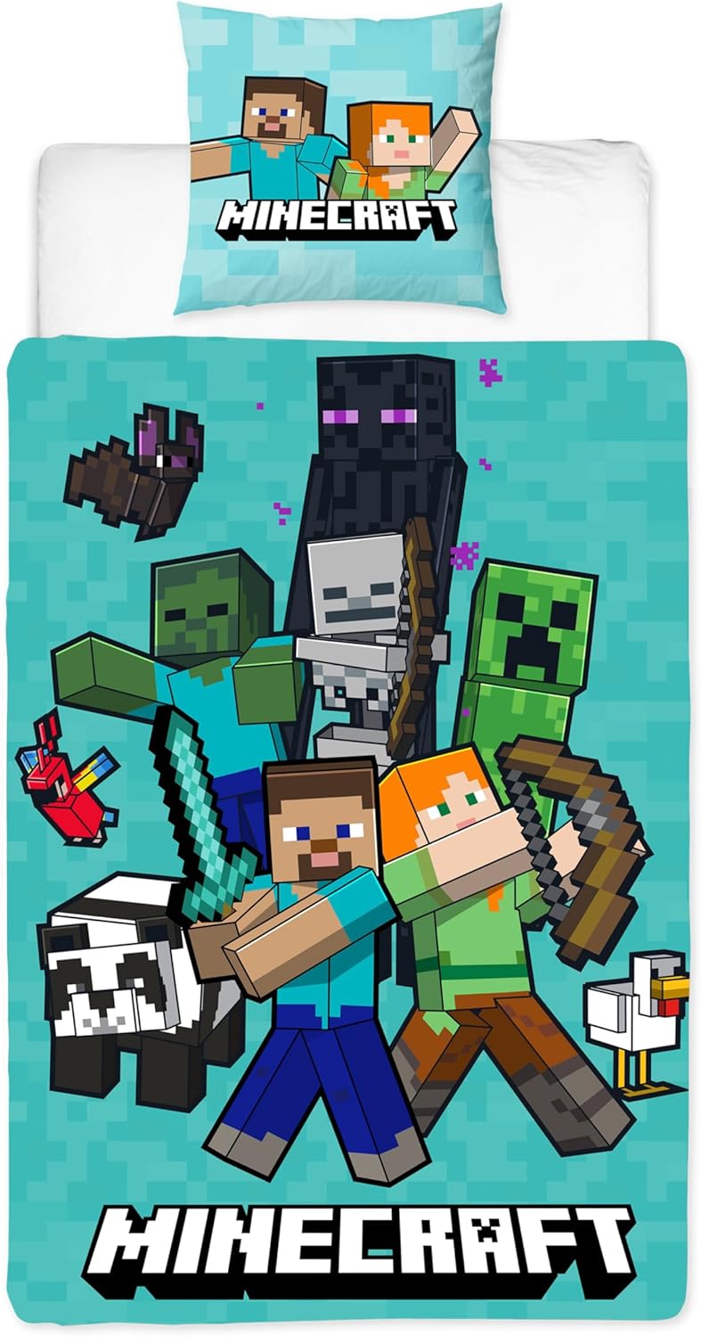 Parure enfant Minecraft Steve et Alex réversible 140x200 cm
