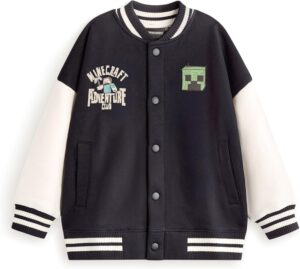 Veste universitaire Minecraft noir et blanc avec Creeper pour garçons