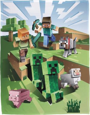Plaid Minecraft Creeper en polaire corail 160 x 200 cm