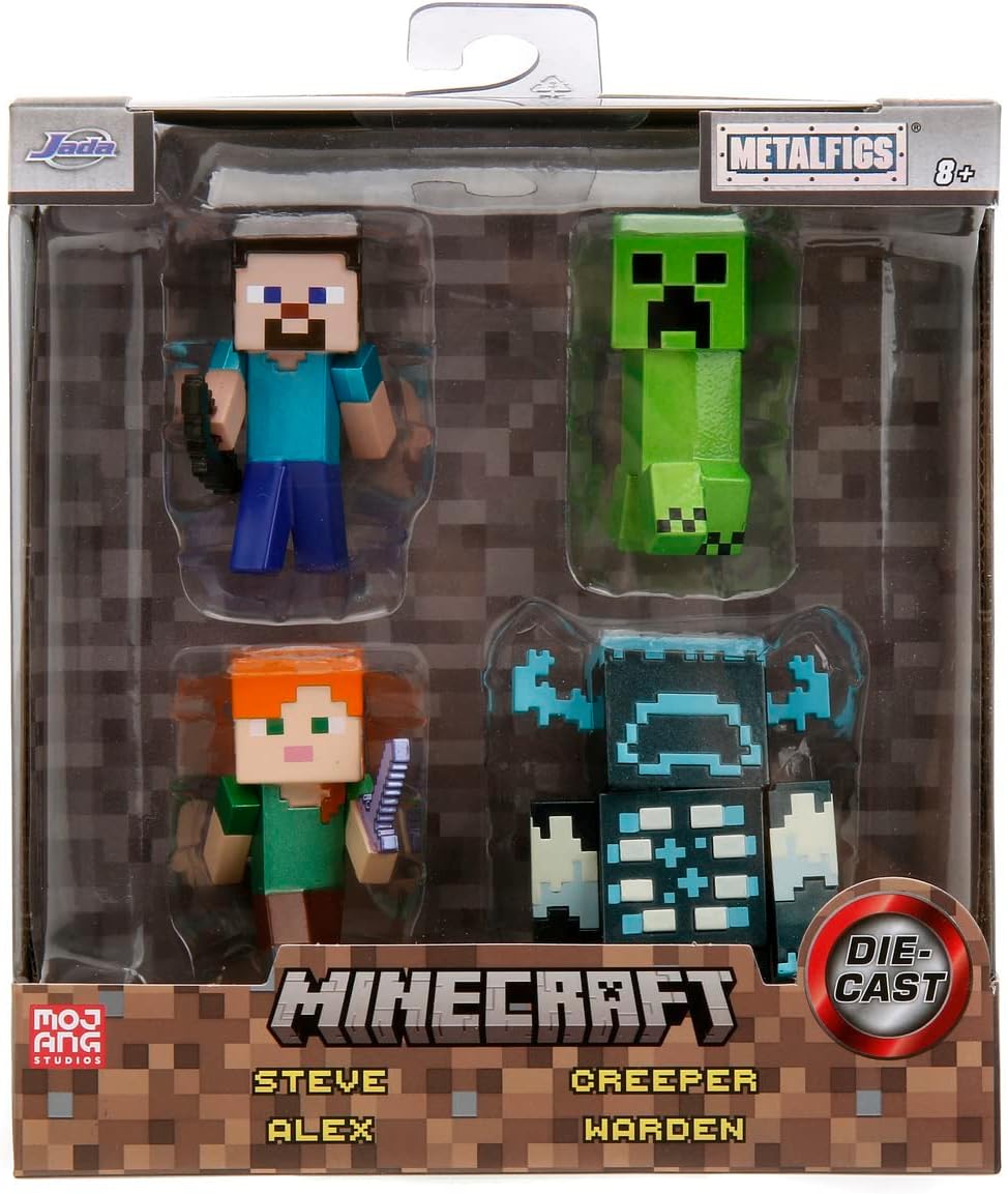 Minecraft coffret de 4 figurines métal 6 cm Steve, Alex, Creeper et Warden