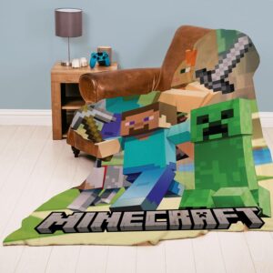 Plaid polaire Minecraft 160 x 200 cm avec Alex, Steve et Creep