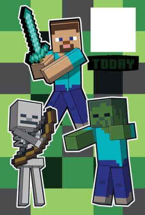 Carte d’anniversaire Minecraft avec feuille d’autocollants bonus