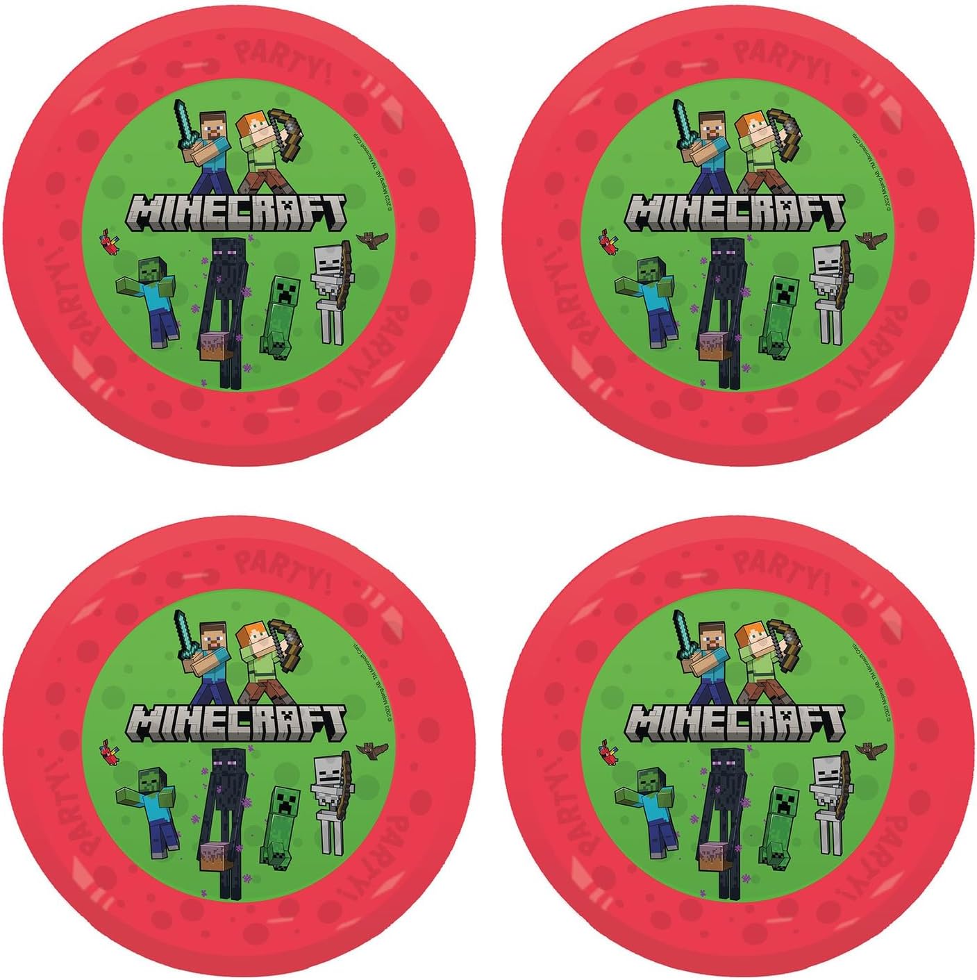 Set de 4 assiettes Minecraft Procos en plastique réutilisable, 21 cm