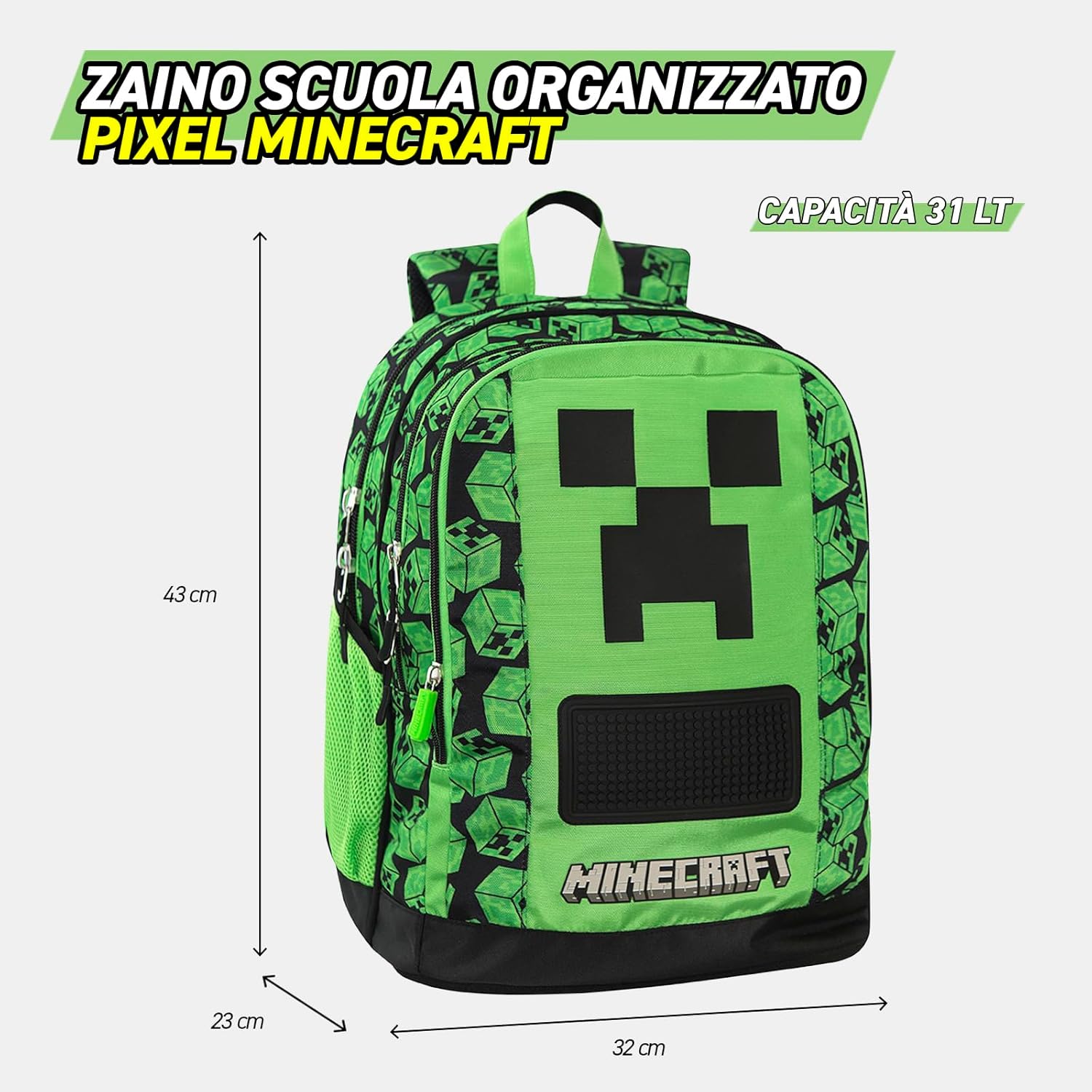 Sac à dos scolaire Minecraft 2 grands espaces 32 x 43 – Image 4