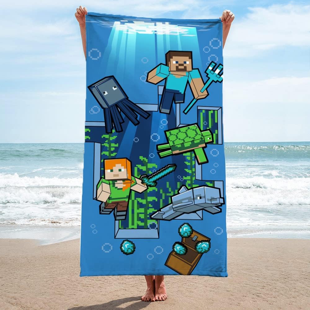 Serviette de plage Minecraft Aventure sous-Marine 71 x 147 en 100% coton – Image 3