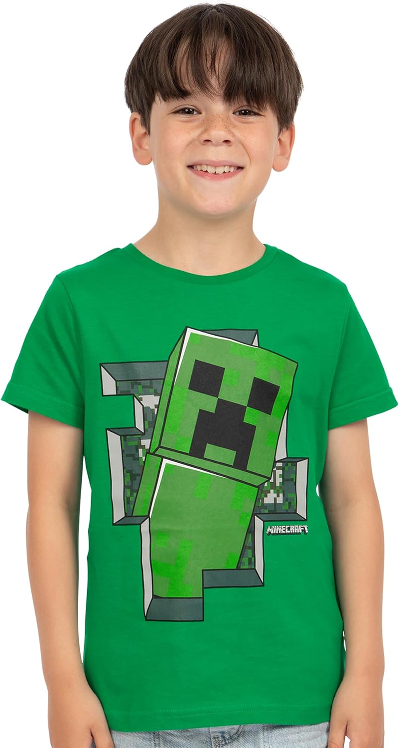 T-shirt Minecraft bleu à manches courtes avec Steve et Creeper pour garçons – Image 4
