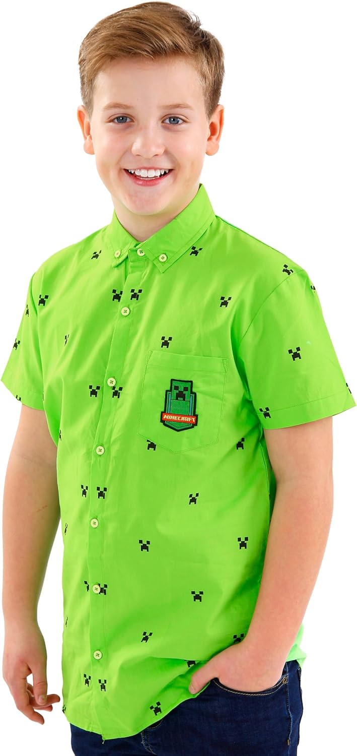 Chemise garçon Minecraft verte avec poche Creeper – Image 2