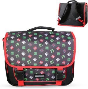 Cartable primaire Minecraft 38 cm grand rangement noir et rouge
