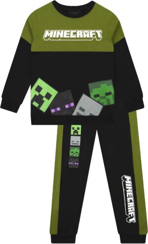 Survêtement Minecraft noir et vert garçon avec sweat Creeper et Skeleton