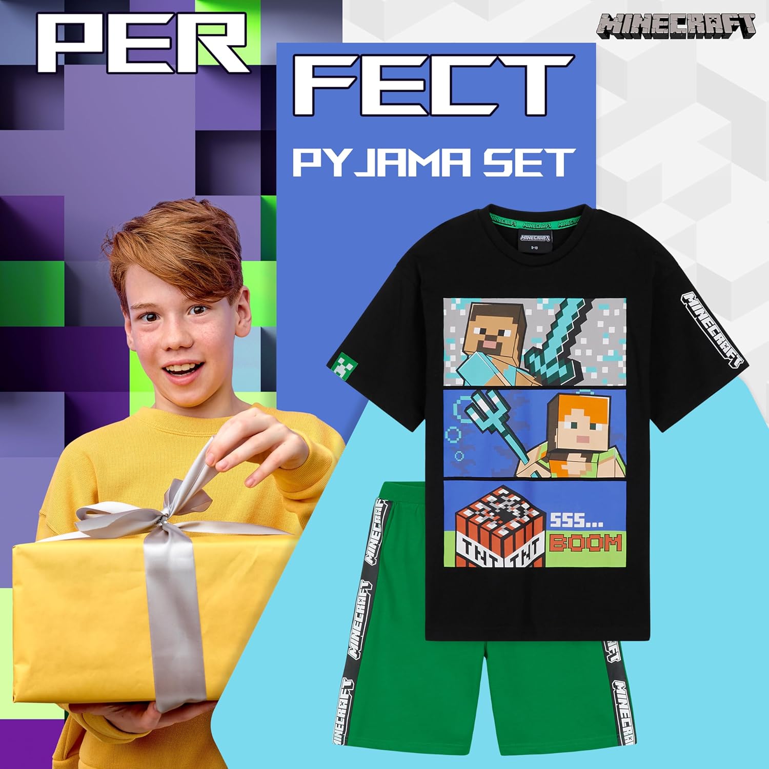 Ensemble pyjama court Minecraft en coton pour garçon – Image 3