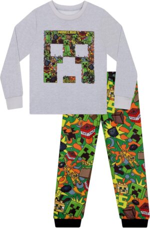 Pyjama Minecraft enfant Creeper à manches longues avec pantalon imprimé