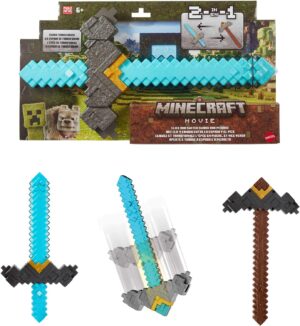 Mattel JFR72 Minecraft : Le Film, accessoire Épée Pioche 2 en 1