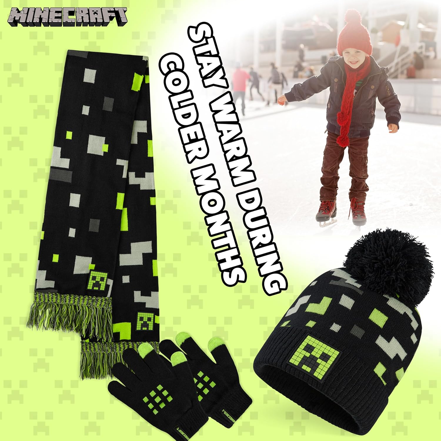 Minecraft set hiver enfant bonnet, gants et écharpe ou bob – Image 5