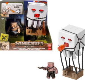 Figurine Minecraft Ghast Boules de Feu avec lumières, sons et guerrier piglin JFB69