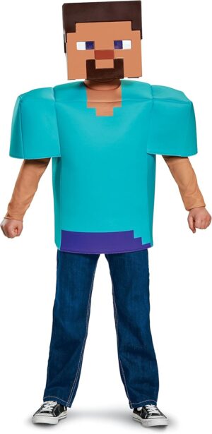 Costume Minecraft Steve enfant avec tunique 3D, taille moyenne