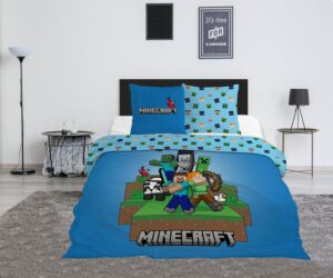Parure de lit double Minecraft réversible Steve et Alex 240x220 cm