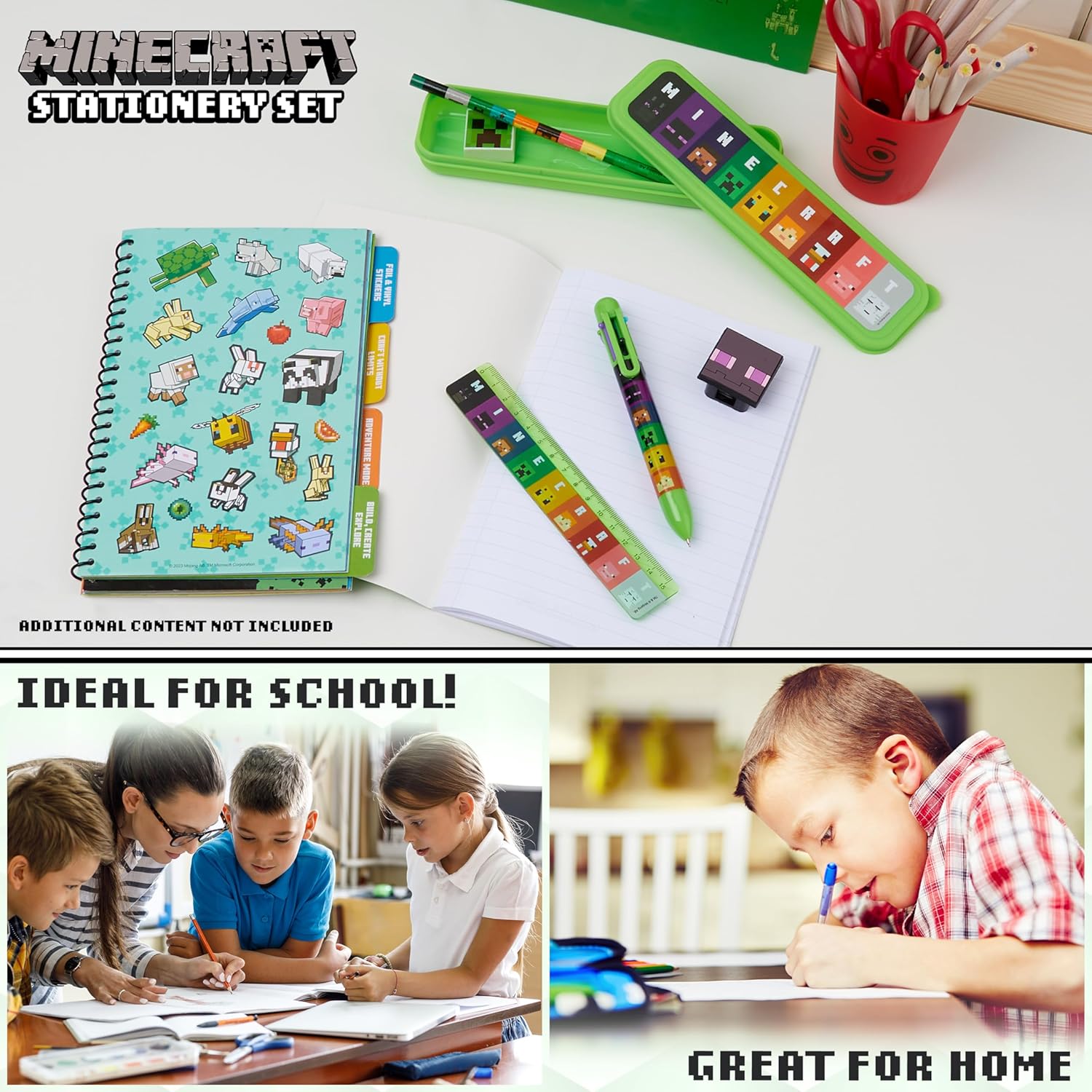 Kit de papeterie Minecraft avec trousse, Vert/Multi – Image 4