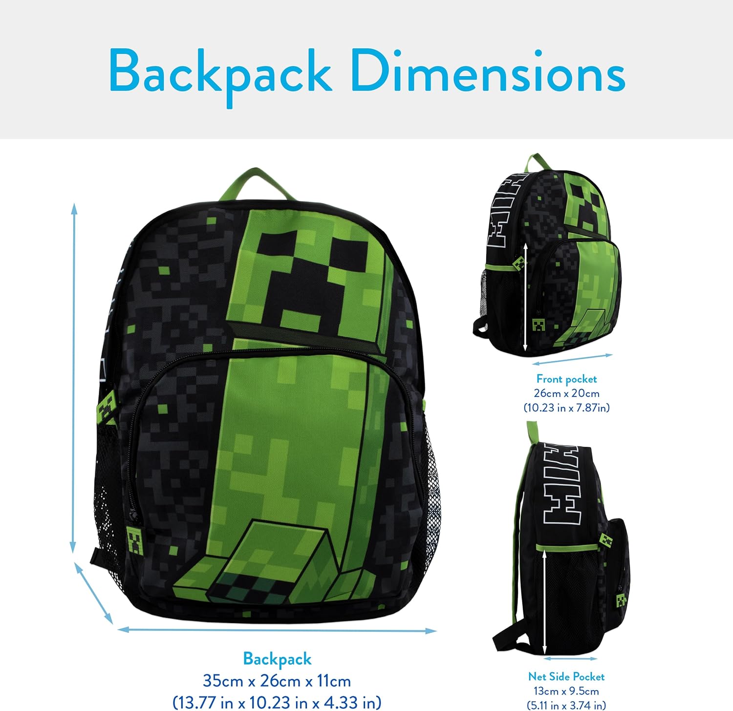 Sac à dos Minecraft enfant noir avec Creeper pixelisé – Image 7