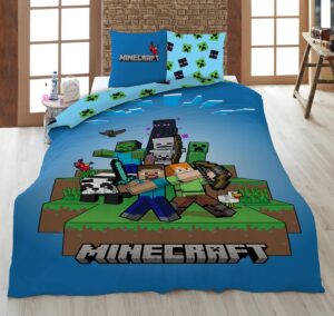 Parure de lit Minecraft réversible bleu clair, 2 pièces 140x200 cm
